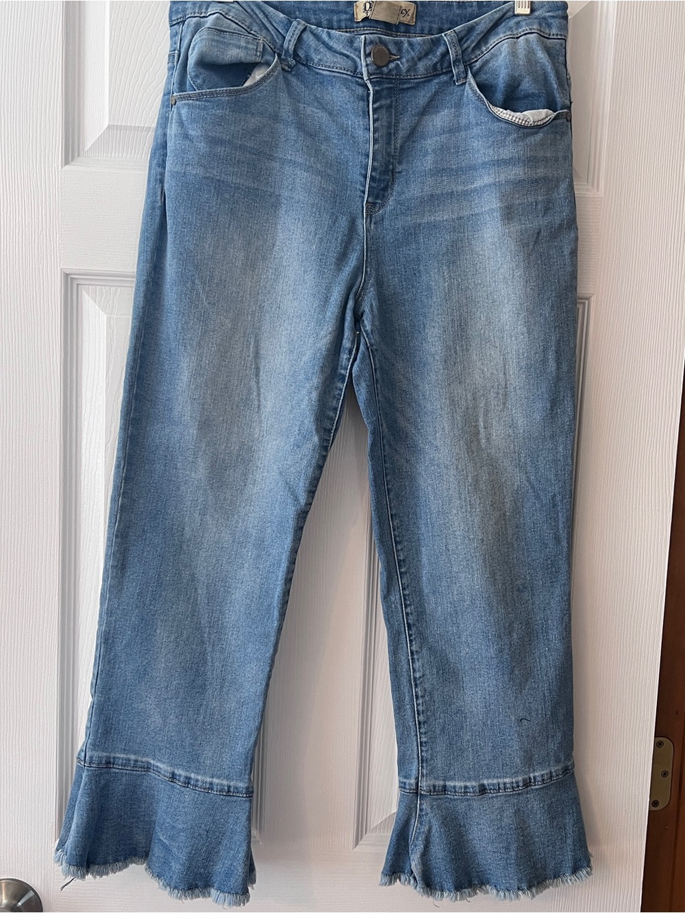 Democracy Light Blue Ruffled Hem Wide Leg Jeans